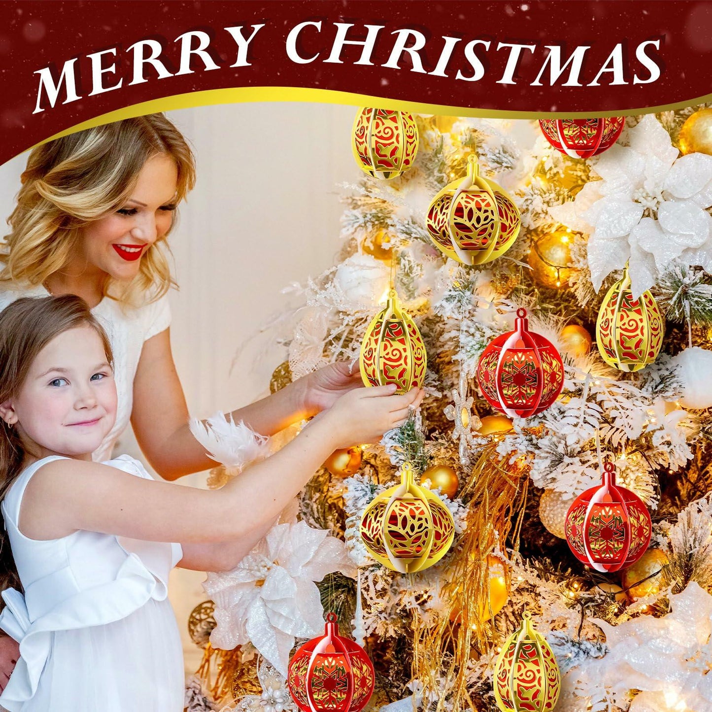 Vercraft 12 Pcs Christmas Tree Balls Ornaments Red Gold Hanging Decor