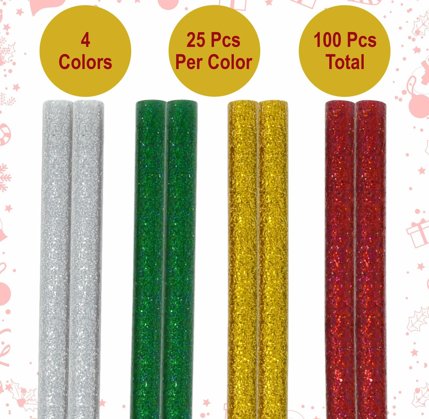 Gift Boutique 100 Pack Mini Christmas Hot Glue Gun Sticks 4 Colors 0.27"x4"