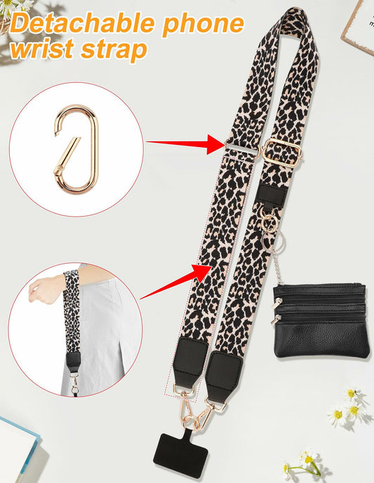 Jusy Clip and Go Phone Strap with Wallet Crossbody Leopard Adjustable Lanyard