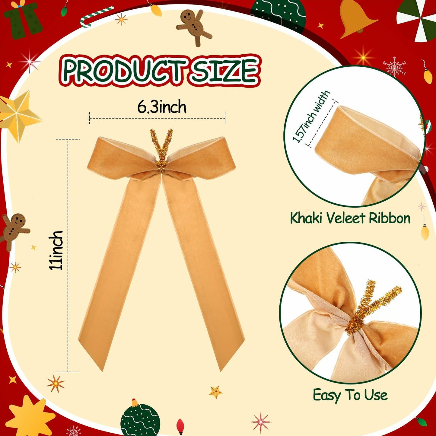 Riceshoot 30 Pcs Velvet Christmas Bow Khaki 6.3x11 Inch Rustic Decor