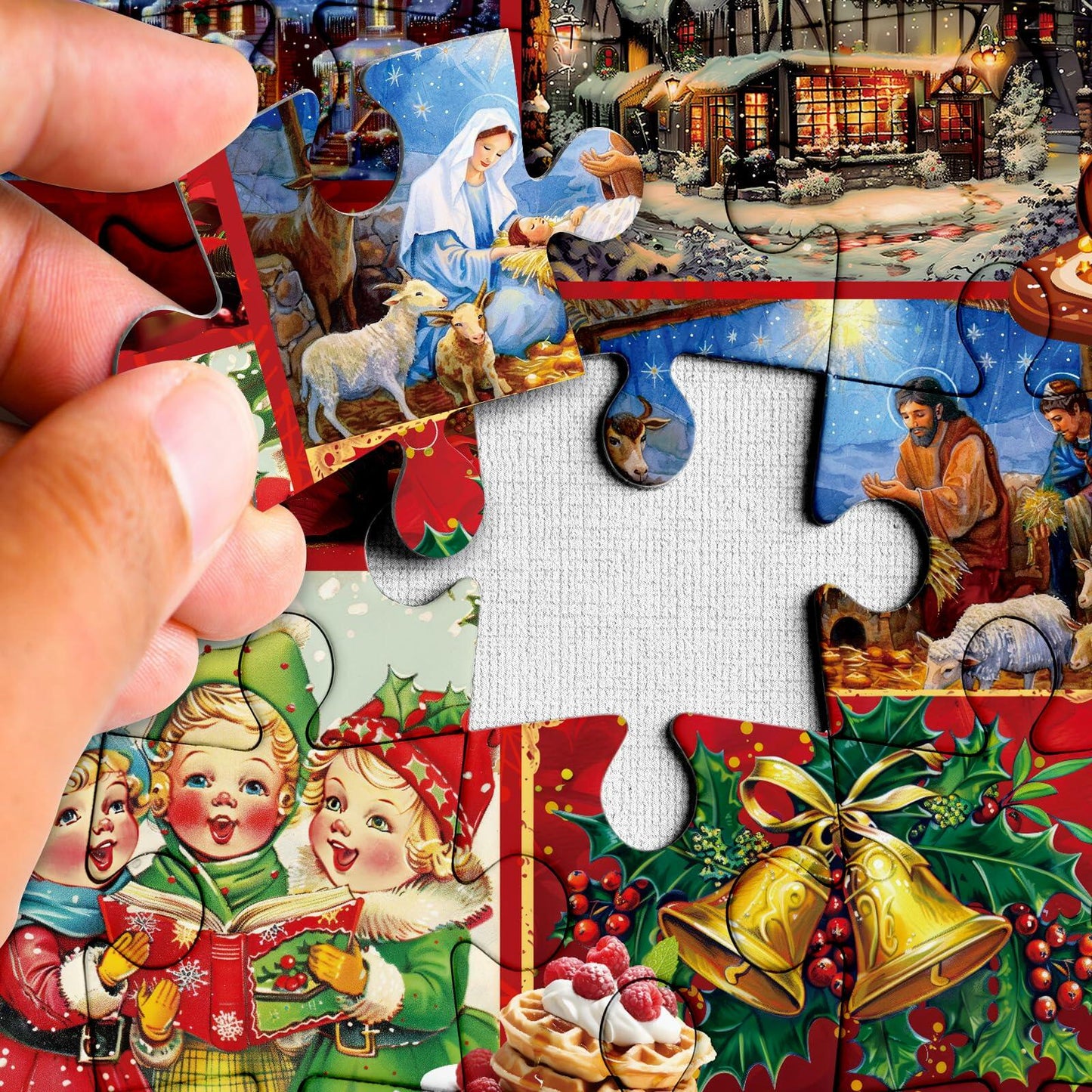 Vintage Christmas 1000 Piece Jigsaw Puzzle Nativity Snowman Winter Scenery