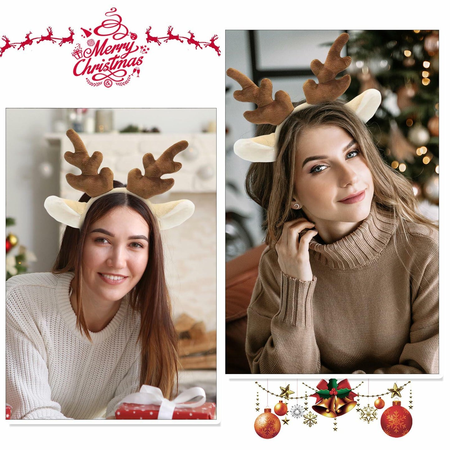 ZEYER Christmas Antlers Headband Brown Deer Ears Women 1PCS