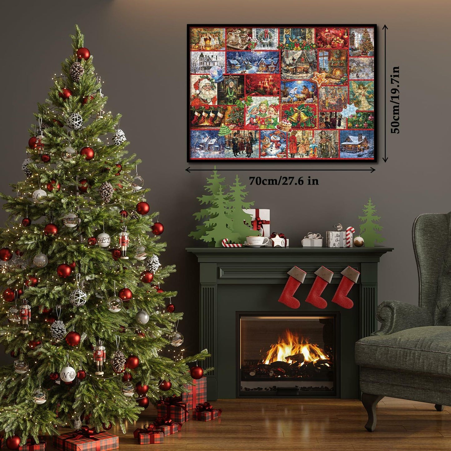 Vintage Christmas 1000 Piece Jigsaw Puzzle Nativity Snowman Winter Scenery