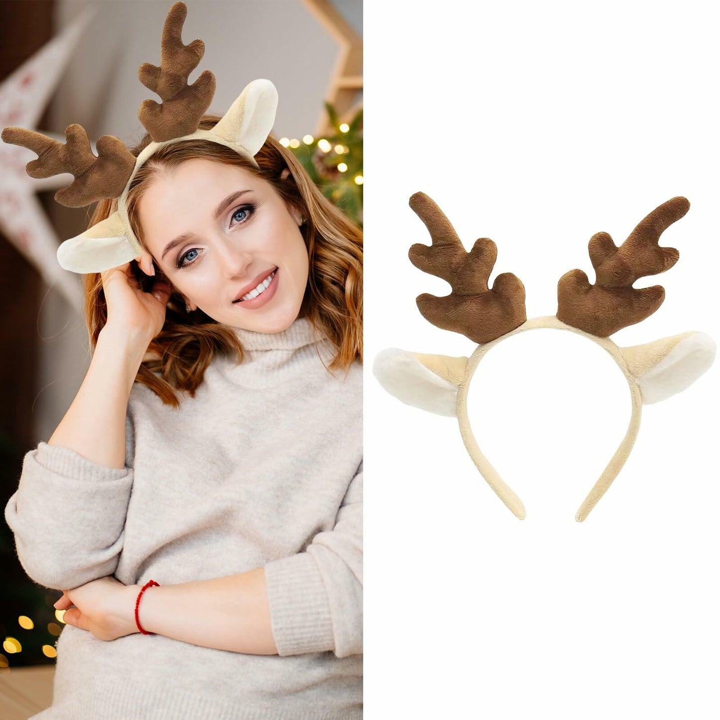 ZEYER Christmas Antlers Headband Brown Deer Ears Women 1PCS