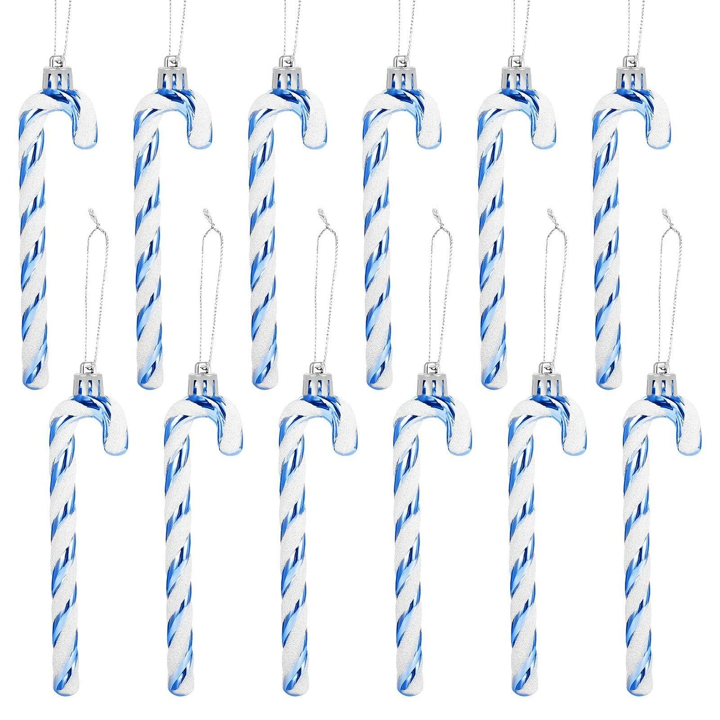 GWHOLE Blue Glitter Candy Cane Ornaments 12 Pcs Christmas Tree Decor