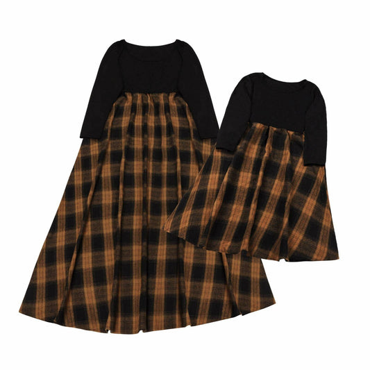 PopReal Mommy and Me MaxiDress Brown Plaid Long Sleeve with Pockets Size 18-24M