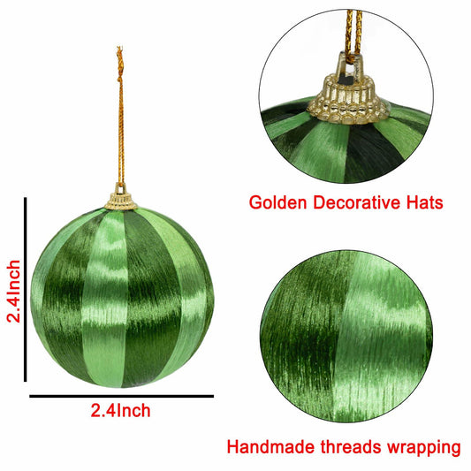 12 Pcs Christmas Thread Wrapped Balls Ornaments 2.4 Inch Hanging Decor