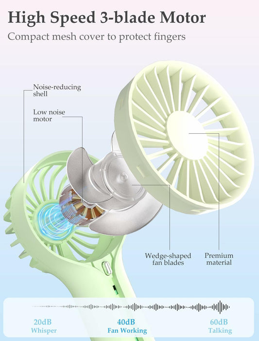 Lerat Mini Portable Handheld Fan USB Rechargeable Green Battery Operated