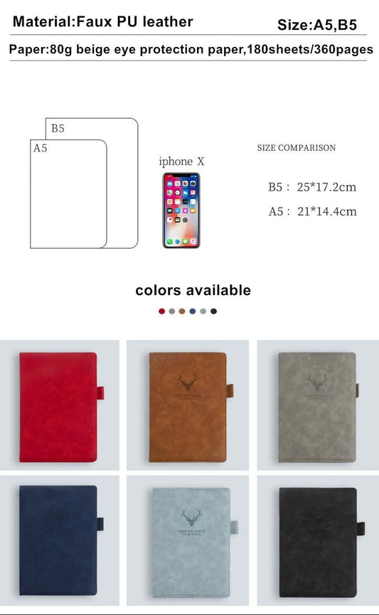 Ailifly Hardcover Journal Notebook A5 Ruled 360 Pages Black Faux PU Leather