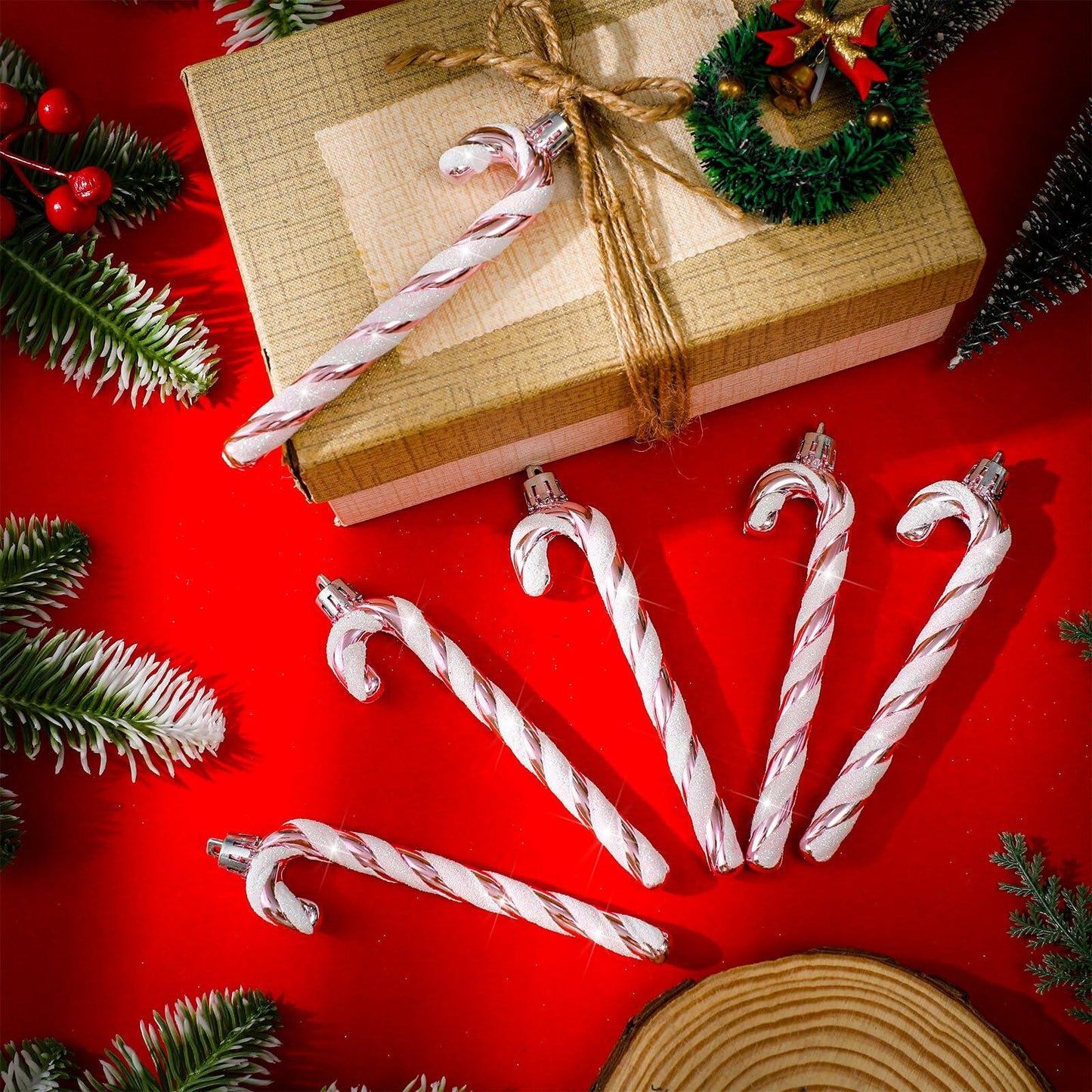Sotiff Plastic Glitter Candy Cane Ornaments Pink White 72 Pcs Holiday Decor