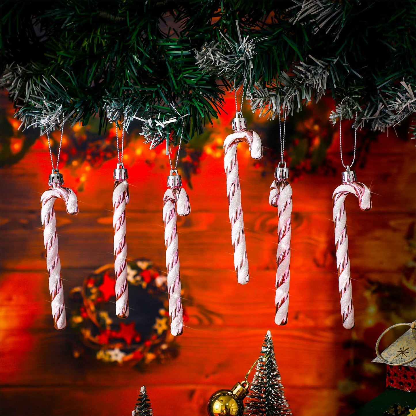 Sotiff Plastic Glitter Candy Cane Ornaments Pink White 72 Pcs Holiday Decor