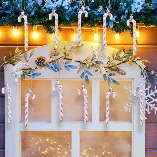 Sotiff Plastic Glitter Candy Cane Ornaments Pink White 72 Pcs Holiday Decor