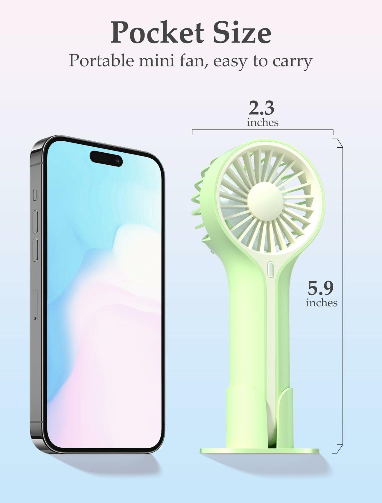 Lerat Mini Portable Handheld Fan USB Rechargeable Green Battery Operated