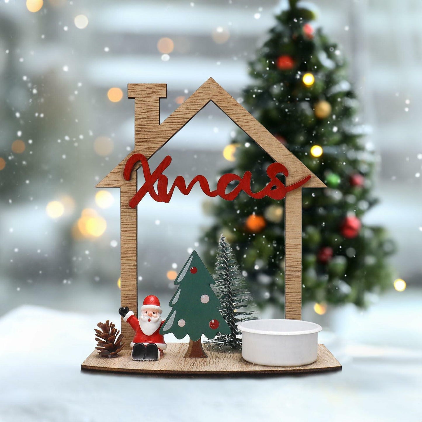 VQN Christmas Wooden Small House Crafts Rustic Xmas Holiday Ornament Decor