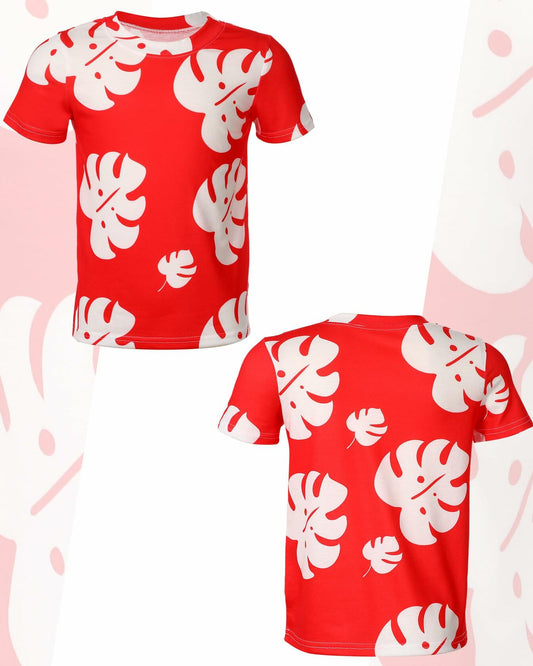 Toulite Halloween Girl Hawaiian Luau Costume Red Leaf T-Shirt Headband Anklet