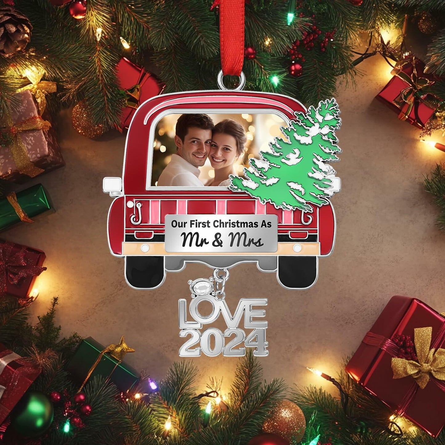 Our First Christmas As Mr and Mrs Photo Ornament Metal Wedding Gift 2024
