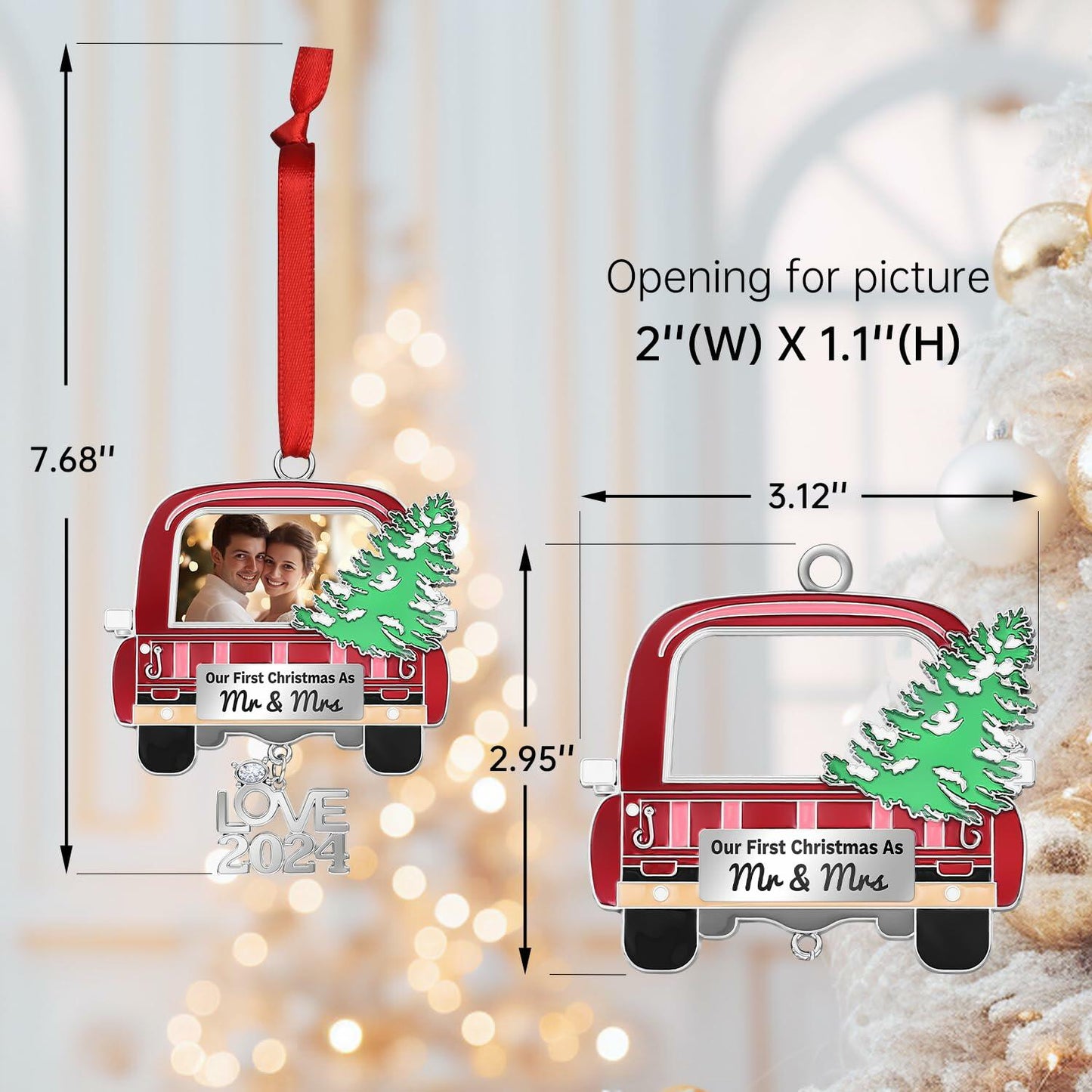 Our First Christmas As Mr and Mrs Photo Ornament Metal Wedding Gift 2024