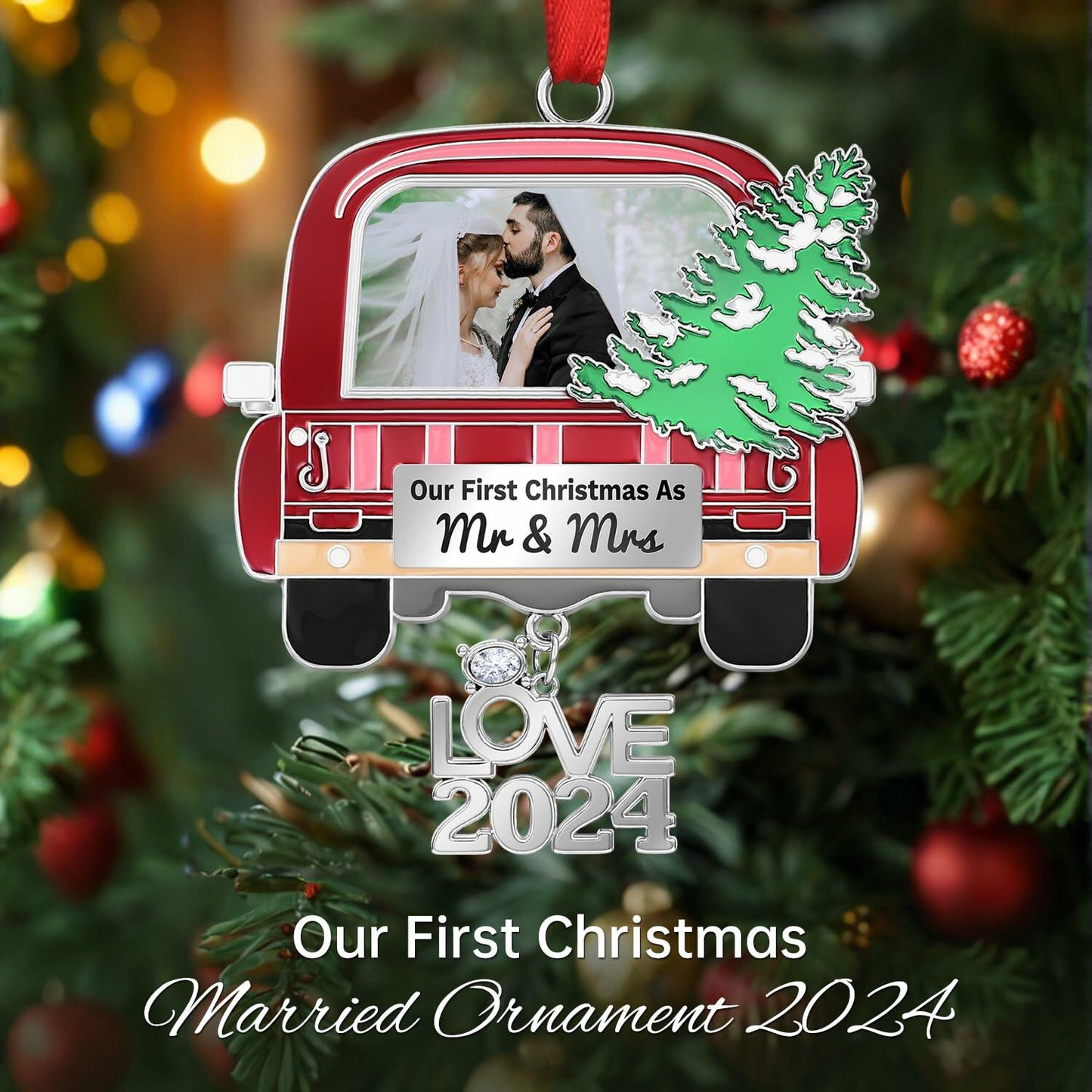 Our First Christmas As Mr and Mrs Photo Ornament Metal Wedding Gift 2024