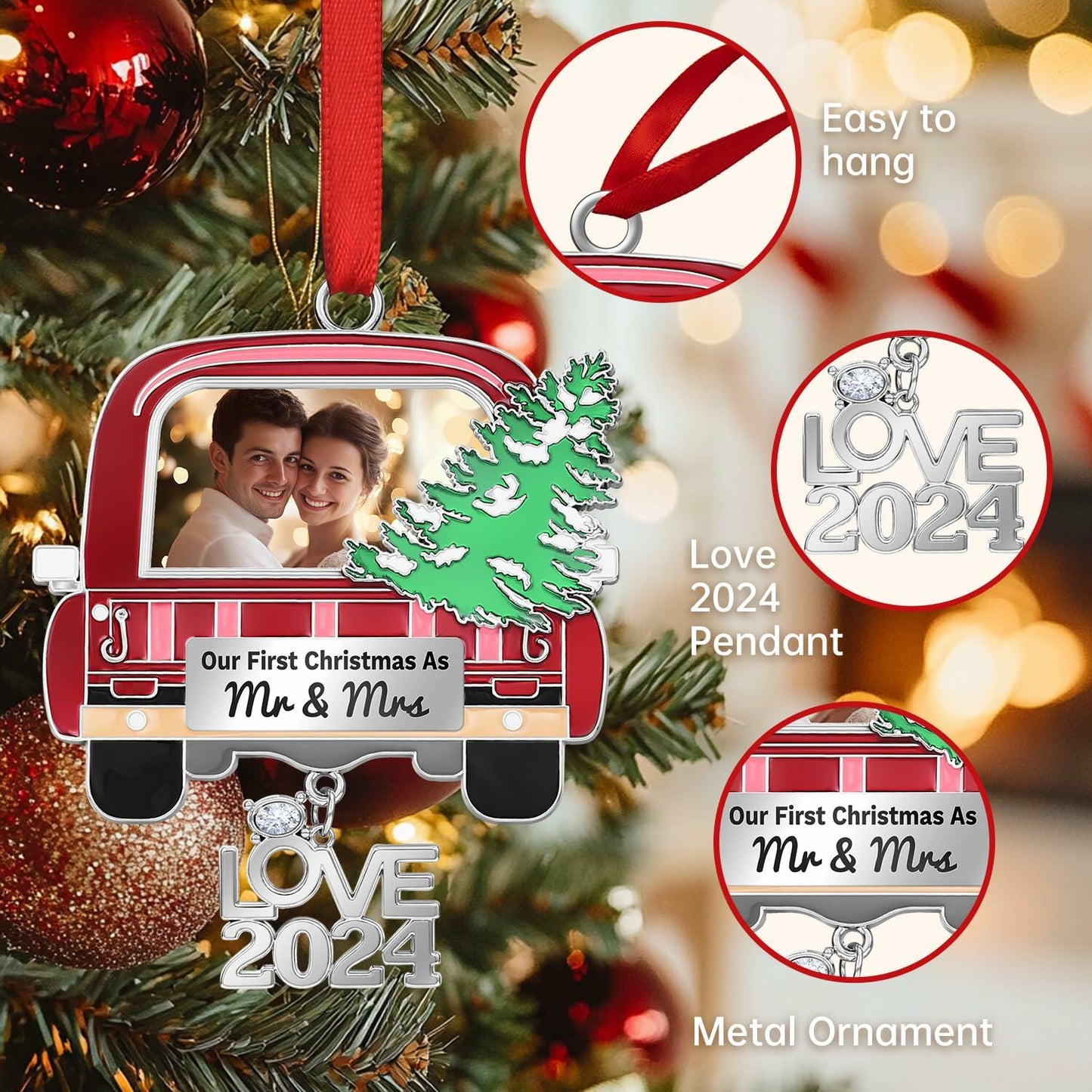 Our First Christmas As Mr and Mrs Photo Ornament Metal Wedding Gift 2024