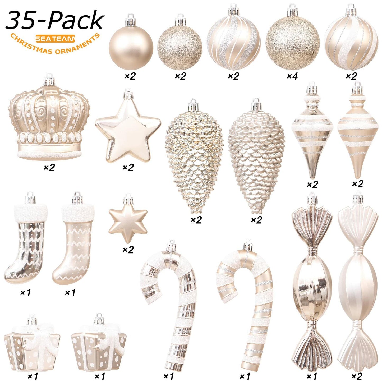 Sea Team 50-Pack Shatterproof Christmas Ball Ornaments Set Silver Xmas