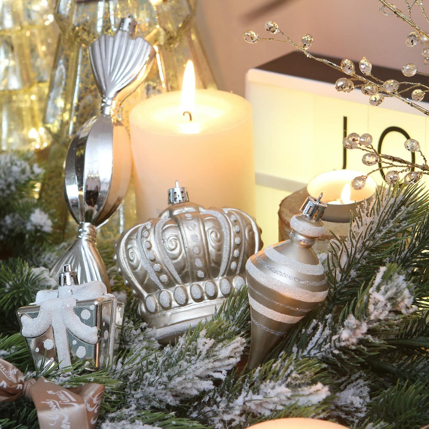 Sea Team 50-Pack Shatterproof Christmas Ball Ornaments Set Silver Xmas