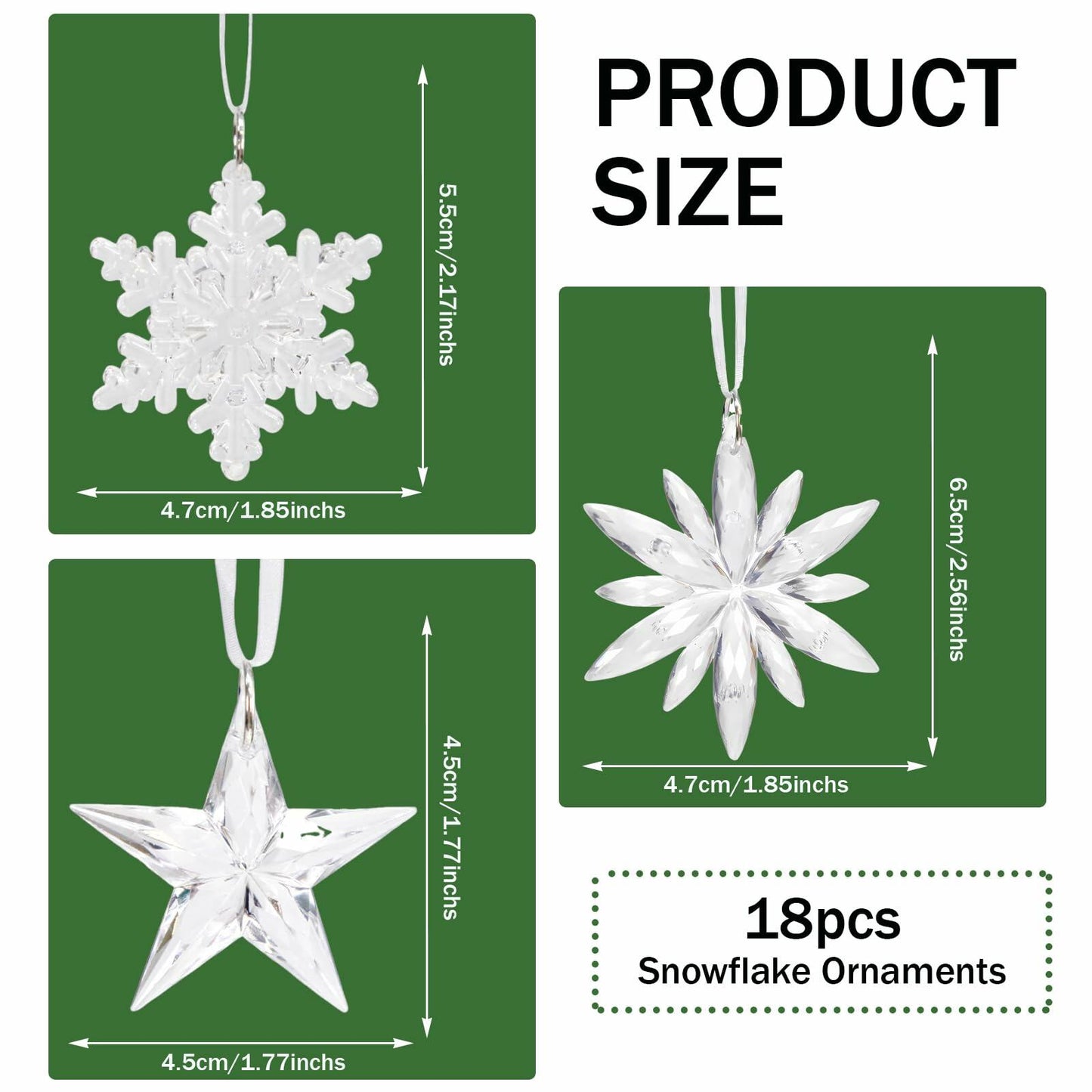 Ceoyiler 18 Pc 3D White Snowflake Christmas Tree Ornaments Hanging Decor