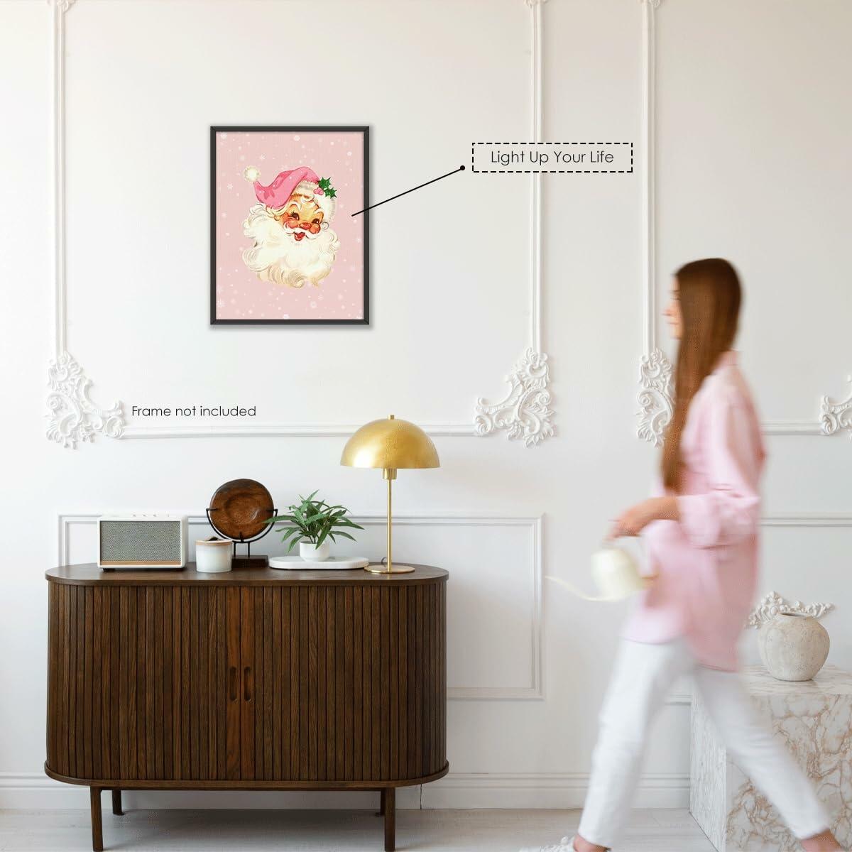 APJYM Pink Christmas Wall Art Merry Christmas Tree Santa 8x10 Inch