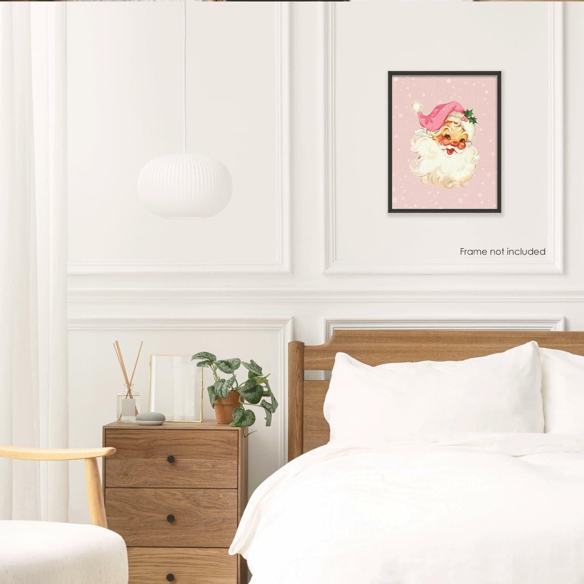 APJYM Pink Christmas Wall Art Merry Christmas Tree Santa 8x10 Inch