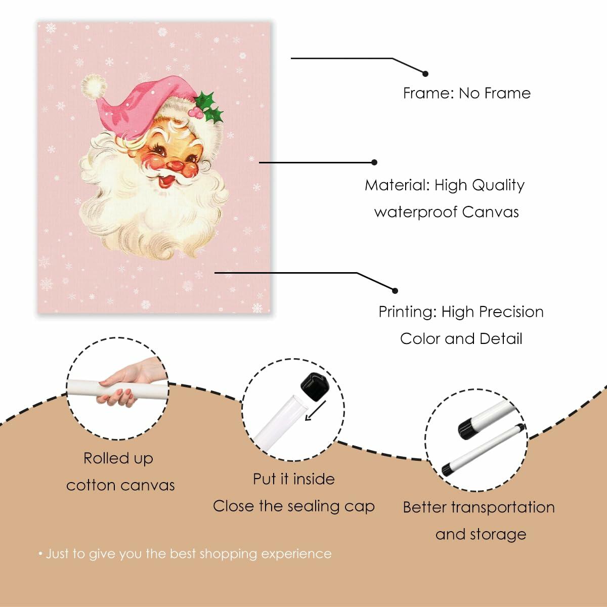 APJYM Pink Christmas Wall Art Merry Christmas Tree Santa 8x10 Inch