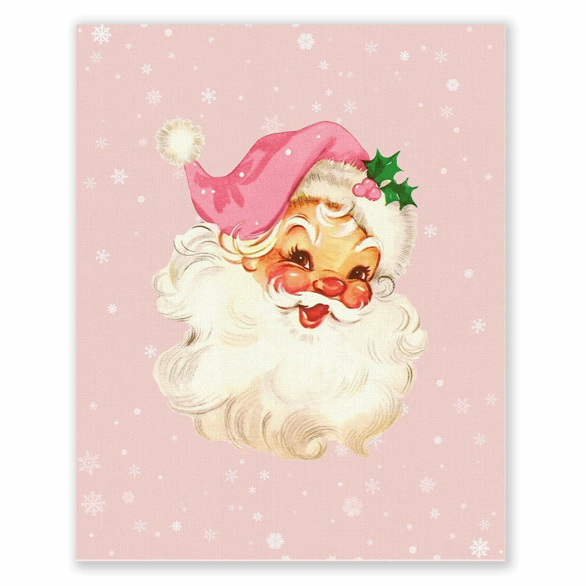 APJYM Pink Christmas Wall Art Merry Christmas Tree Santa 8x10 Inch