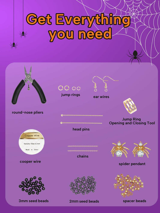 DoDoBeads Halloween Earring Making Kit Spider CZ Pendant Gold Beads