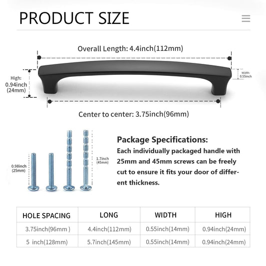 HAILINDA Matte Black Cabinet Pulls 3-3/4 Inch 6 Pack Kitchen Drawer Handles