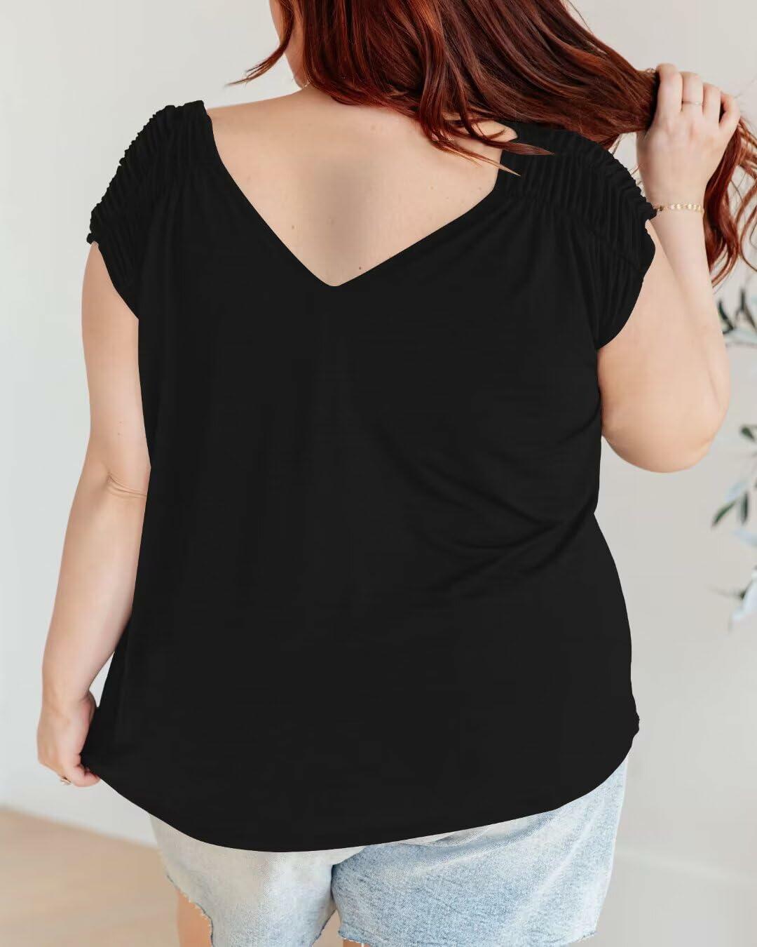 Bliwov Womens V Neck Short Sleeve Casual T Shirt Black 3XL