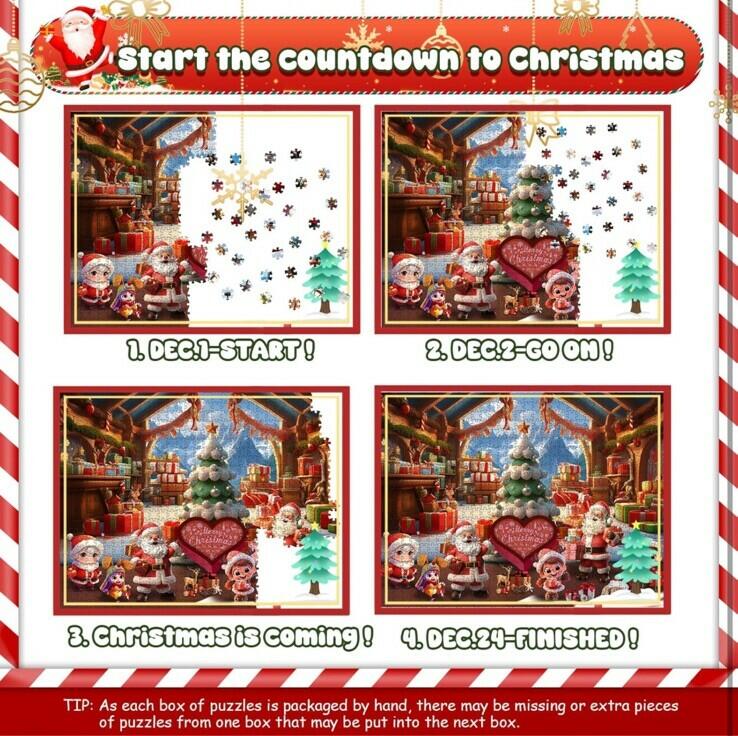 Unbranded Advent Calendar 2024 Jigsaw Puzzle 24 Days Christmas Countdown Red