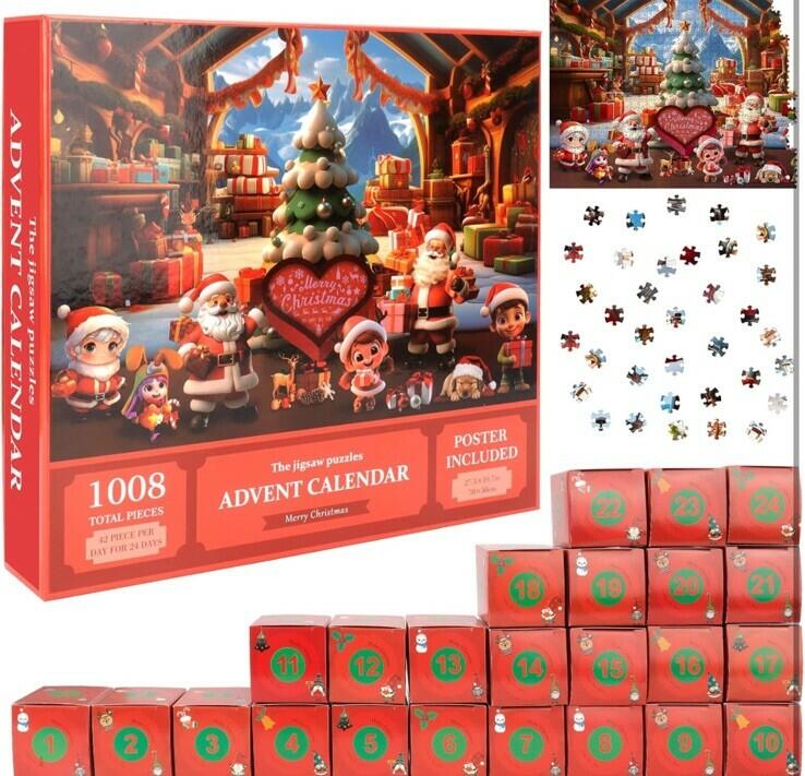 Unbranded Advent Calendar 2024 Jigsaw Puzzle 24 Days Christmas Countdown Red