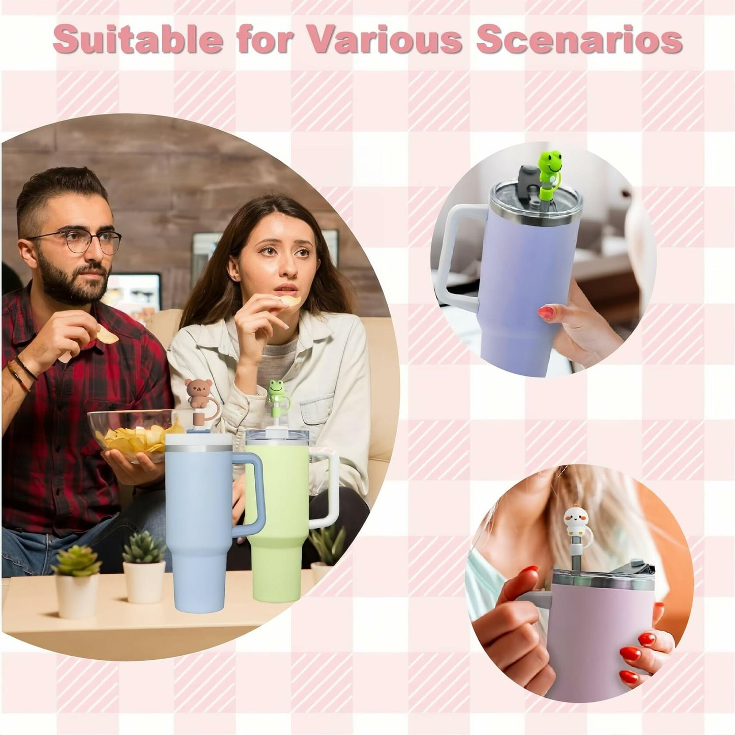 IN Chenthy 8 Pcs Silicone Animal Straw Topper for Stanley 30&40 Oz Tumbler