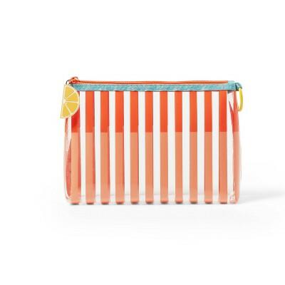 Striped Silicone Pouch Coral Pink Medium TPU Zip Closure