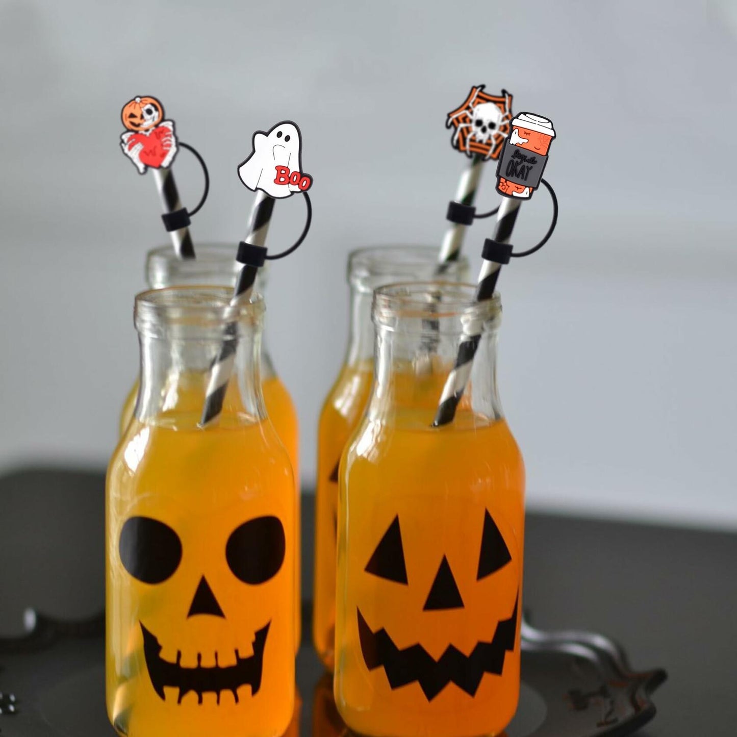 5Pcs Halloween Silicone Skull Ghost Straw Caps for Stanley 30&40oz Tumbler