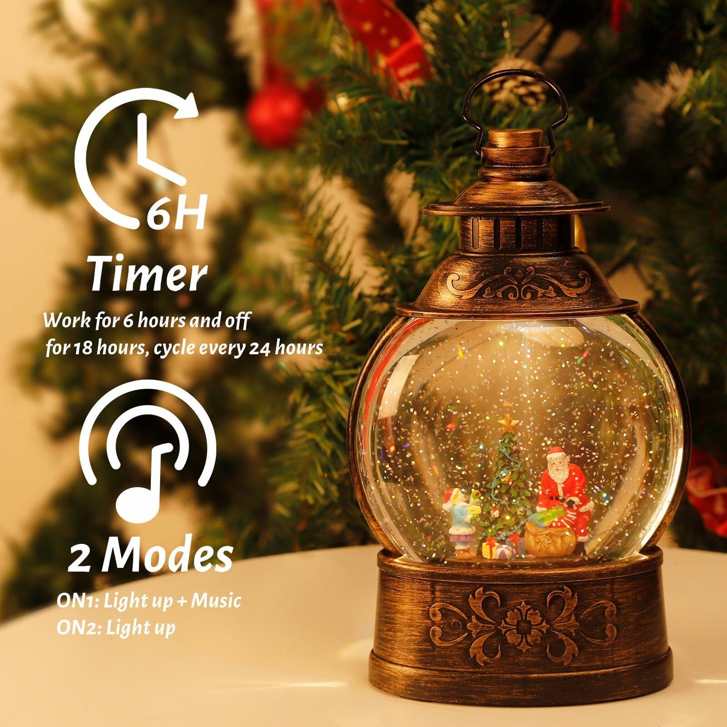 12.2" Christmas Musical Snow Globe Lantern Battery Operated USB