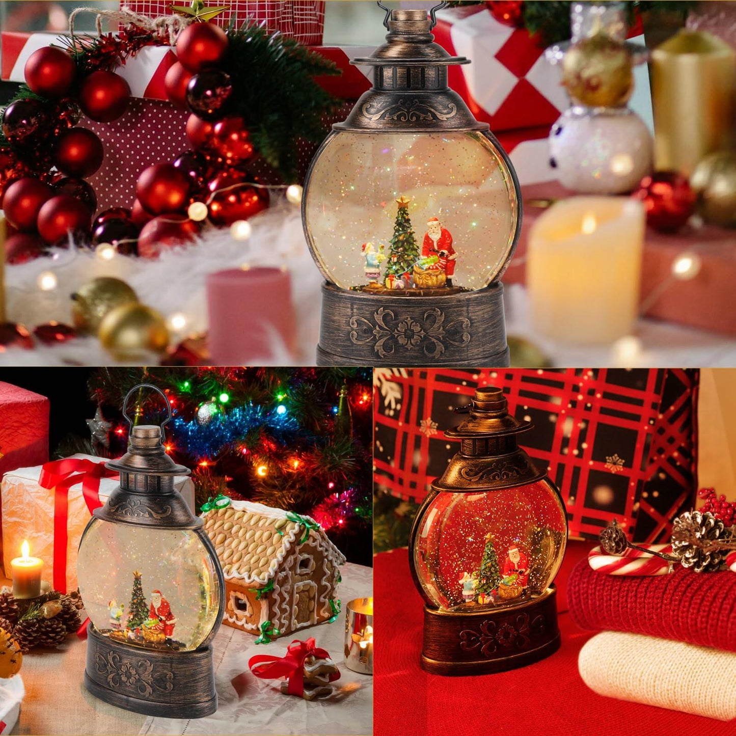12.2" Christmas Musical Snow Globe Lantern Battery Operated USB