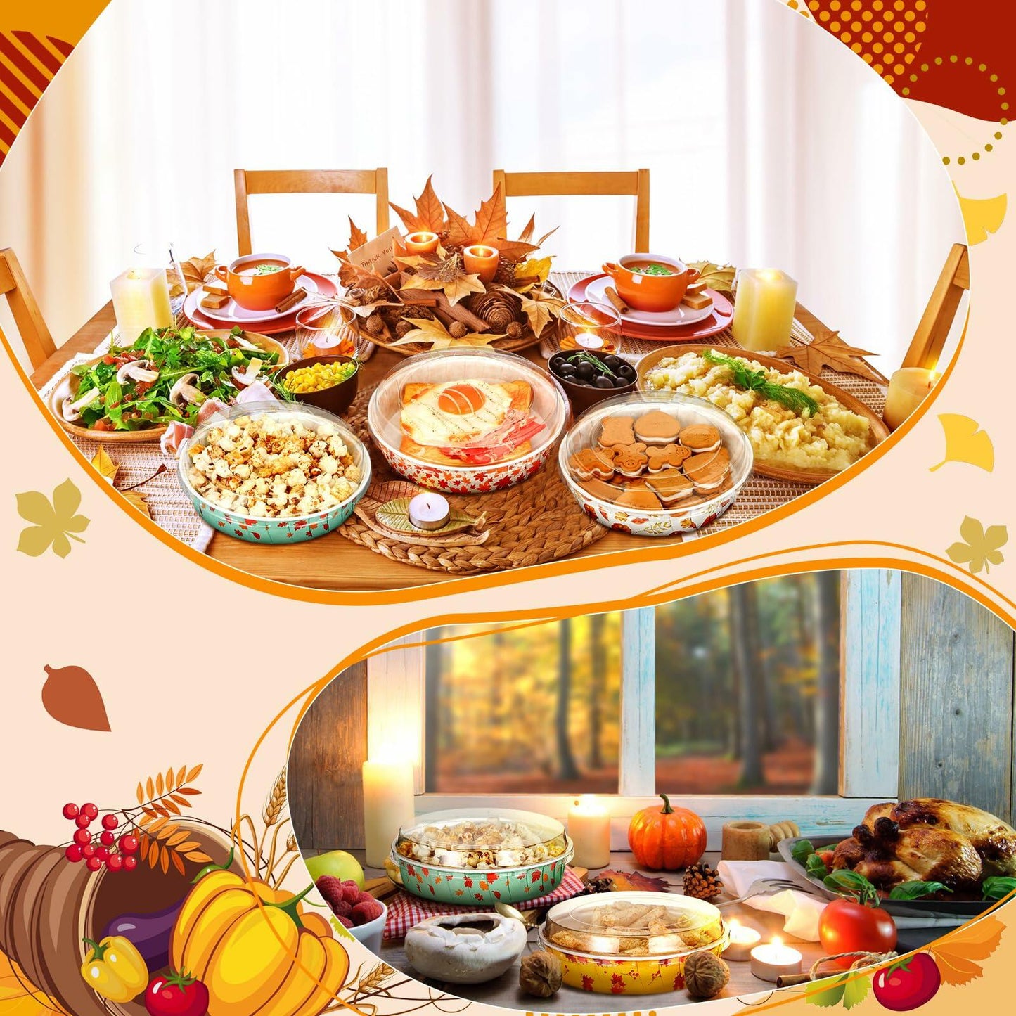 FillTouch 80 Set Thanksgiving Loaf Pan Disposable 6.3x2.17 Autumn Maple Lid