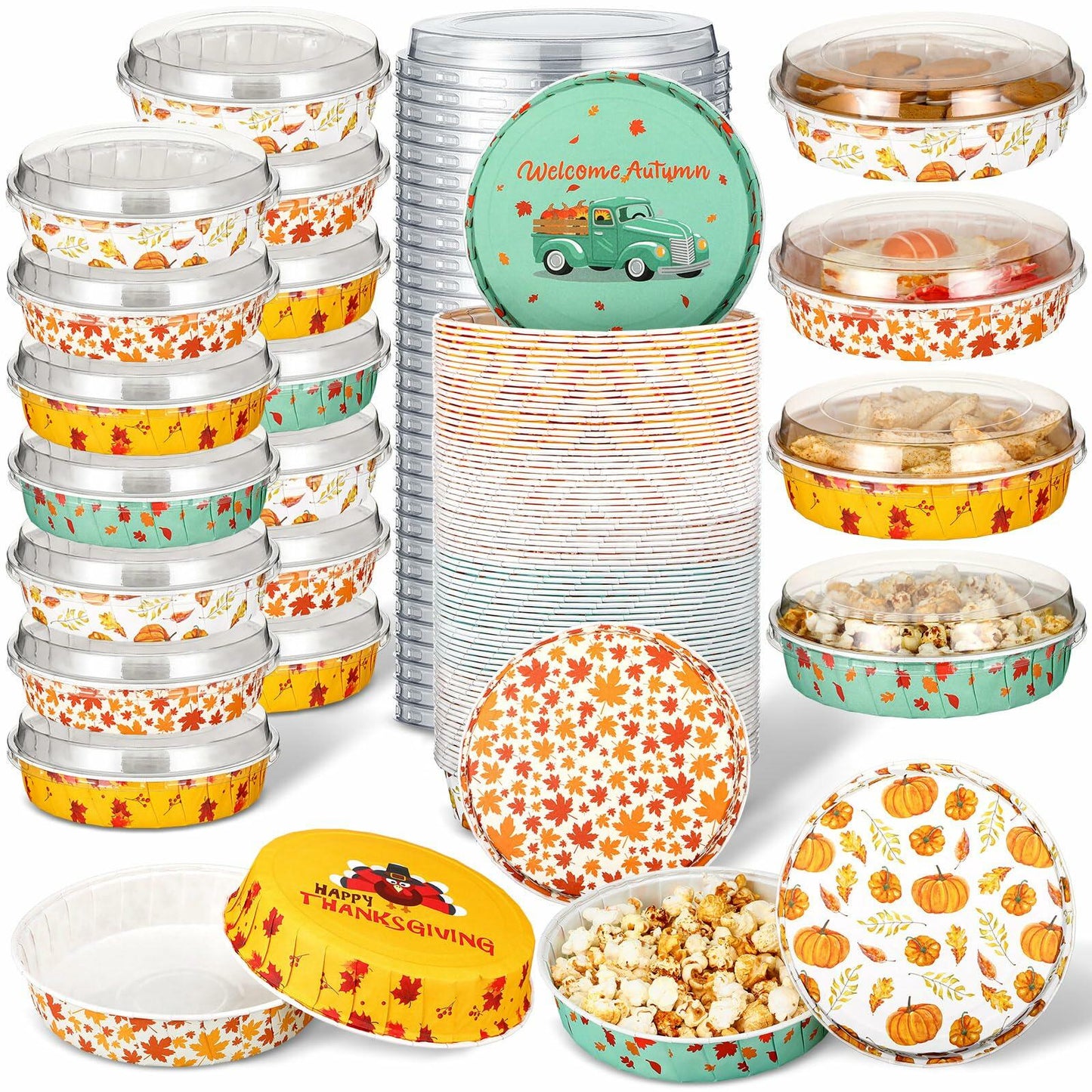 FillTouch 80 Set Thanksgiving Loaf Pan Disposable 6.3x2.17 Autumn Maple Lid