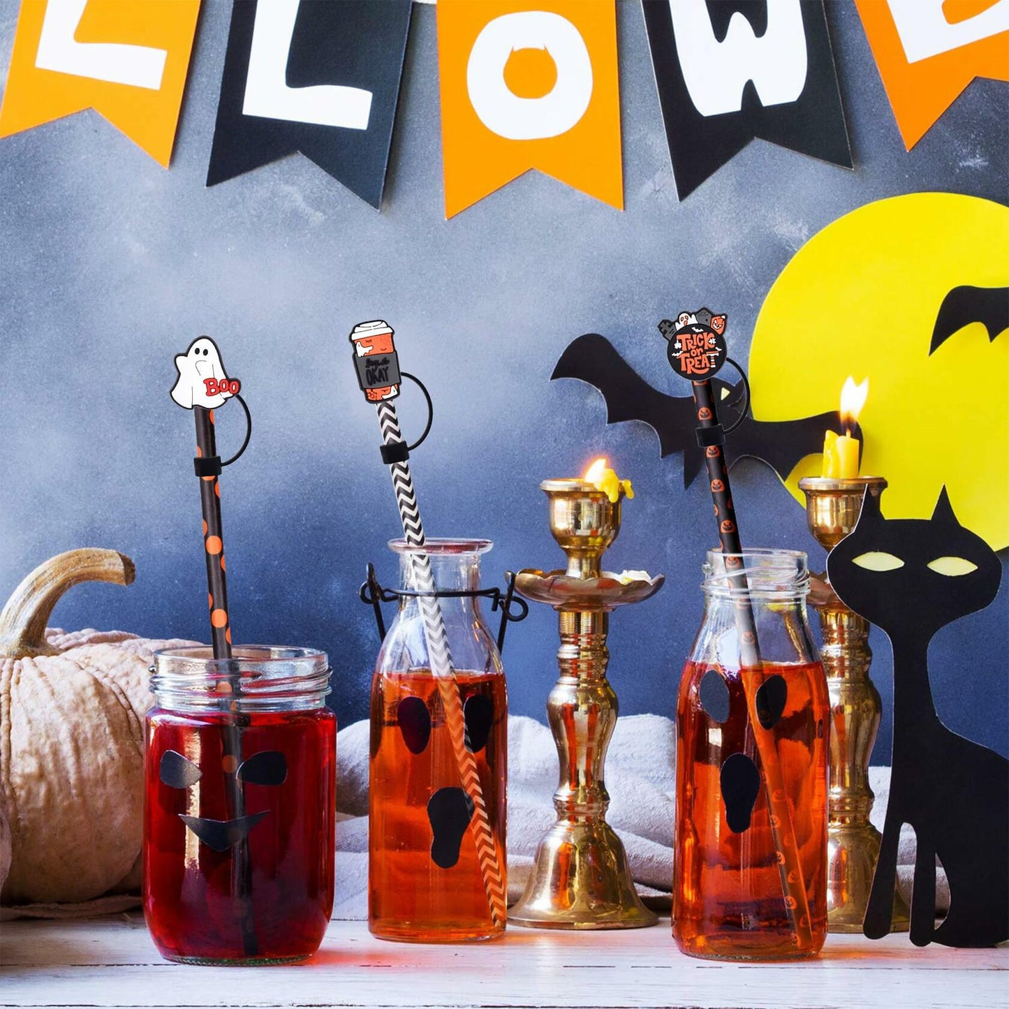 5Pcs Halloween Silicone Skull Ghost Straw Caps for Stanley 30&40oz Tumbler
