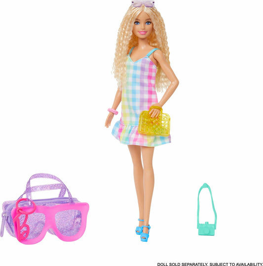 Barbie Deluxe Sunglasses Bag & Multicolor Gingham Dress Doll Clothes
