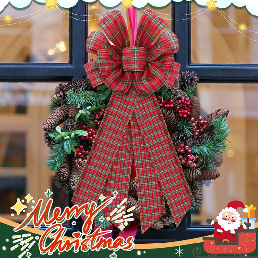 Yinkin 4 Pcs 15x44in Buffalo Plaid Christmas Wreath Bows Red Black