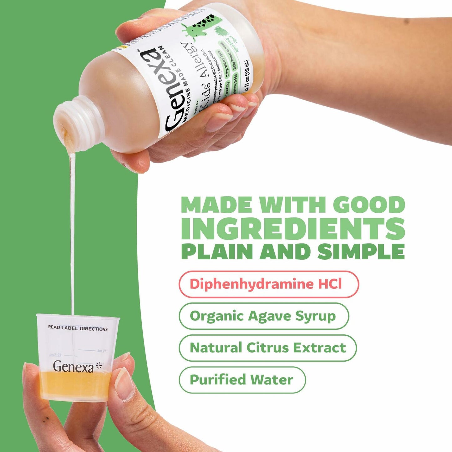 BestBy02/27 Genexa Kids Allergy Medicine 12.5mg Diphenhydramine 4oz Agave
