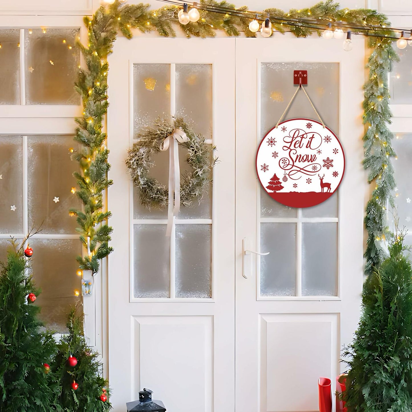 Absnfatu Let It Snow Christmas Wood Door Sign Hanging Decor