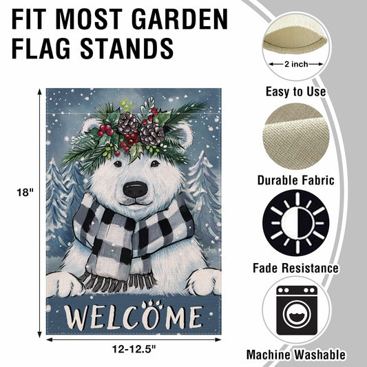 Artofy Polar Bear Christmas Garden Flag 12x18 Burlap Double Sided Decor