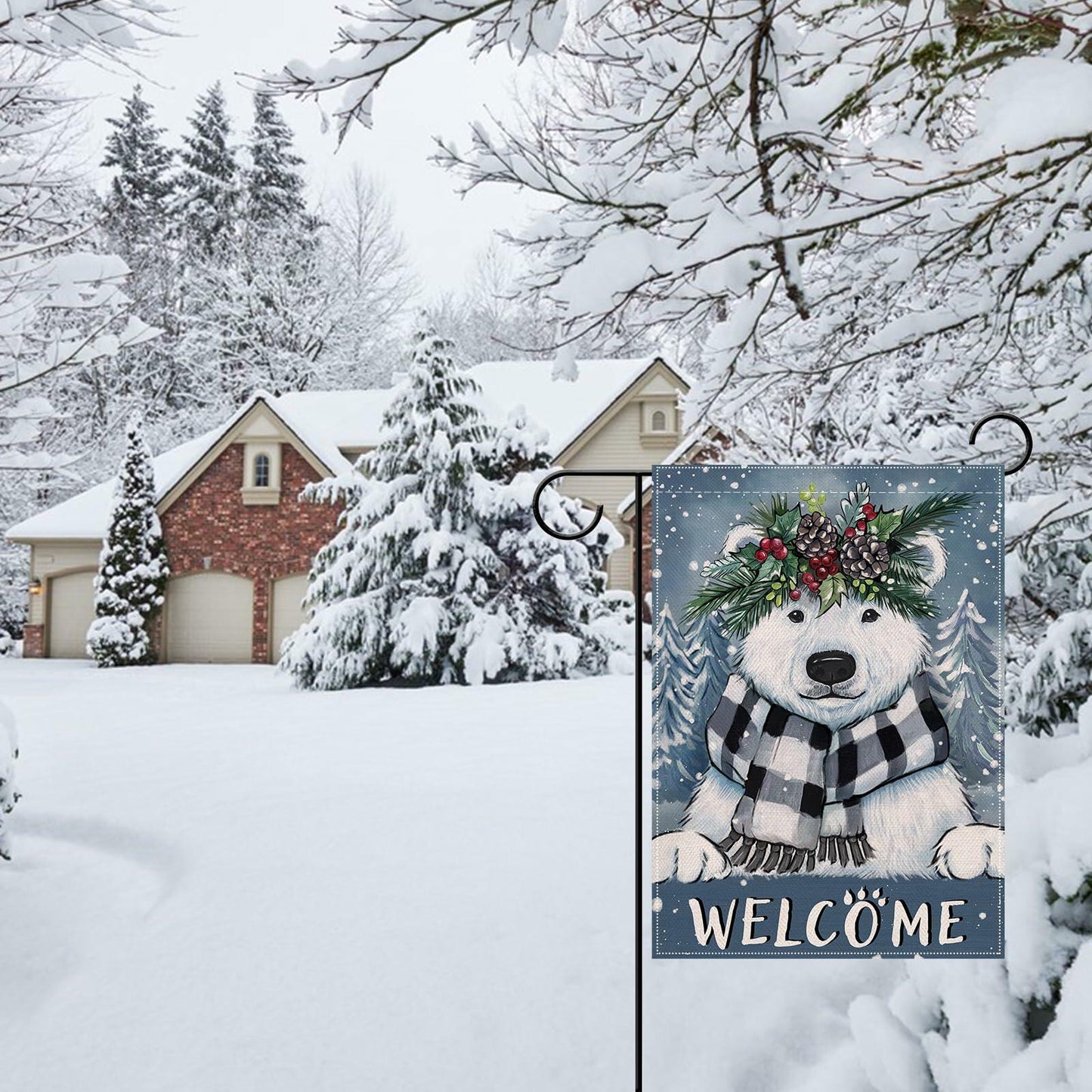 Artofy Polar Bear Christmas Garden Flag 12x18 Burlap Double Sided Decor