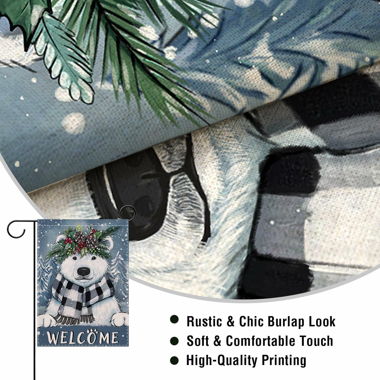 Artofy Polar Bear Christmas Garden Flag 12x18 Burlap Double Sided Decor